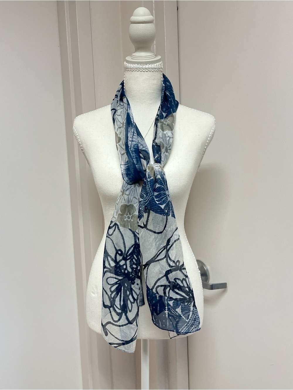 Lightweight Navy Floral Print Scarf - Womens Accessories